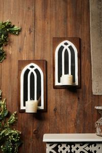 ホットセール手作りキャンドルホルダーセット2農家ハンギングウォールミラーハンギングフローティングキャンドルホルダー素朴な木製壁取り付け用燭台 - Product Image 6