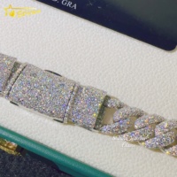 Prix de Gros Collier 12 MM Argent Sterling 925 Plaquée Glace Hip Hop VVS Moissanite Diamant Chaîne Maillon Cubaine Bracelet