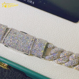 Giá sỉ dây chuyền 12MM bạc 925 mạ đá Moissanite VVS kiểu Hip Hop, dây chuyền kiểu Cuban - Product Image 6