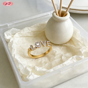 แหวนทองชุบ 18K ประดับเพชรซิคอนเกรด AAA รูปตัวอักษร LOVE ยี่ห้อ Hengdian Jewelry สำหรับผู้หญิง เครื่องประดับแฟชั่น - Product Image 6
