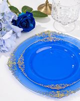 Ensemble de vaisselle jetable en plastique bleu clair et or, 175 pièces, 50 assiettes à dessert et à dîner, 75 couverts, 25 gobelets de 10 oz, 25 serviettes