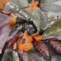 Tela Elegante con Bordado Floral de Lentejuelas Color Marfil, Malla de Encaje Colorida para Vestidos de Novia y Prendas de Alta Costura