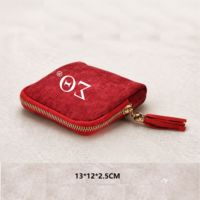 Pochette de voyage personnalisée rouge avec logo, en tissu tissé, pour bijoux, petite, avec fermeture éclair et pompon