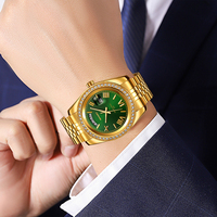 Nuevo Reloj de Pulsera Personalizado para Hombre, con Fecha Grande, Diamantes Dorados, Números Romanos Simples, Cristal, Cuarzo, Correa de Acero Inoxidable, Resistente al Agua 3 ATM