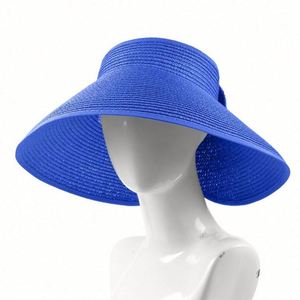Foldable Straw <b>Hat</b> <b>Summer</b> Hollow Top Sun <b>Hat</b> Solid Color Large Brim <b>Hat</b> - Product Image 4