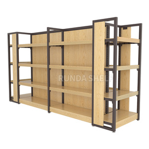 Một mặt bán lẻ Kệ siêu thị Kệ Gondola hiển thị bằng gỗ thép xây dựng cho cửa hàng sử dụng có sẵn để bán - Product Image 2
