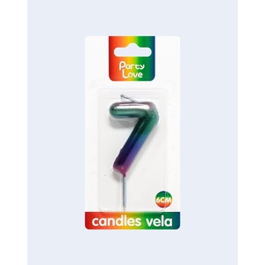 Vela de Cumpleaños con Número 7 de 6 cm, Color Arcoíris, Decoración para Pastel - Product Image 1