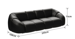 Sofá <span class=keywords><strong>Boom</strong></span> Vintage Negro de Cuero Genuino, Sofá Recto de 3 Plazas Estilo Calabaza para Sala de Estar Pequeña y Grande, Sofá de Estilo Mid-Century - Product Image 5