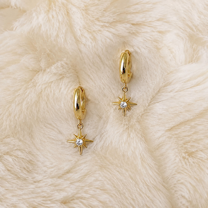 Ear enlace oem odm Wholesale Stainless Steel Gold Plated North Star Cubic Zirconia Dangle Huggie <b>Earrings</b> Elegant Women Jewelry - Product Image 2
