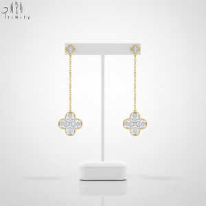 Pendientes de Oro Sólido de 18K con Diseño de Trébol de Cuatro Hojas y Cruz, con Diamantes Naturales, Estilo Vintage, para Mujer - Product Image 5