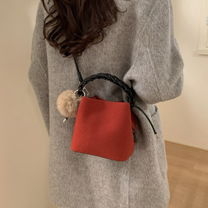 Sac seau vintage en faux daim, sac à main pour femme, tendance automne-hiver, sacs à bandoulière, petit sac fourre-tout à poignée tissée, sac de transport - Product Image 3