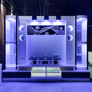 Set di Mobili di Lusso in Legno, Tavolino da Salotto Nero con Specchio Dorato, Illuminazione LED, Ultimo Design di Mobile Porta TV - Product Image 3