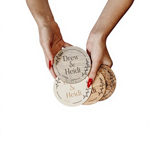 Custom Engraved Wooden Magnetic Bottle Opener Round Fridge Magnet Personalized Wedding Favor <b>Drink</b> <b>Coaster</b> Gift - Product Image 1