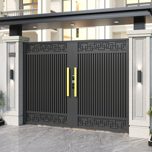 Porte battante simple/double en <span class=keywords><strong>fer</strong></span> <span class=keywords><strong>forgé</strong></span> en alliage d'aluminium pour cour de villa, design moderne, porte à persiennes imperméable - Product Image 3