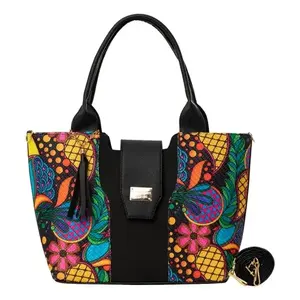 Sac fourre-tout en jute pour femme Fana Eva, broderie verte, pompon, motif floral, tendance, usage quotidien - Product Image 1