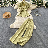 Setelan Wanita 2 Pcs Gaya Elegan Dewasa Ringan, Setelan Dua Potong Kerah Lipat dengan Ikat, Setelan Kerja Wanita, Kerah Berikat, Model Ramping, Setelan Modis