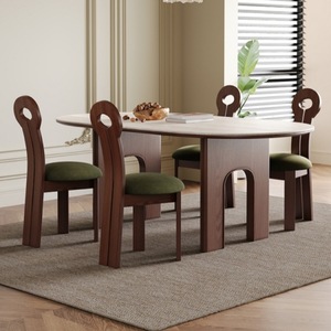 Solid Wood Oval Dining <b>Table</b> Travertine Slab <b>Walnut</b> Ash Wood Home Dining Room Furniture Stable Box Frame Structure - Product Image 4