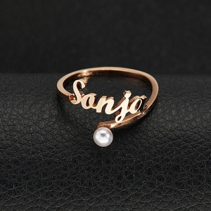Personalized <b>Name</b> <b>Ring</b> For Women Rose Gold Plated Pearl Letter Design Classic Daily Wear Jewelry Gift - Product Image 3