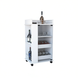 Carrito de Bar Depot E-SHOP, Isla de Cocina Blanca con Puerta de Vidrio, 2 Estantes Laterales, Ruedas, Diseño Moderno - Product Image 1