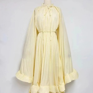 Elegantes Vestidos de Verano con Cuello en V y Volantes Irregulares para Mujer, Mangas Largas, Cintura Alta, con Cordones, Pliegues Sueltos, Vestido Largo - Product Image 2