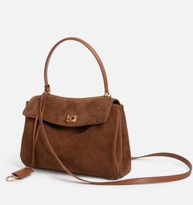 Elegante Bolso de Piel Genuina de Ante Color Caramelo, Estilo Vintage Premium, Versátil para el Trabajo, Citas, Compras, Bolso de Hombro y Bandolera - Product Image 1