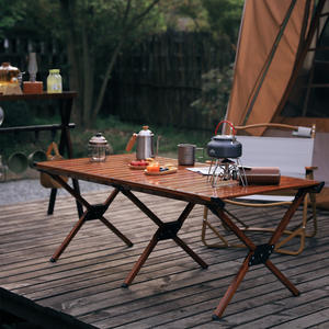 Mesa Plegable de Aleación de Aluminio para Exteriores, Color Nogal, Rectangular, Base Cruzada, Portátil, para Campamento, Picnic, Barbacoa - Product Image 5