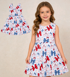RTS Ropa Deportiva, Vestido con Lazos de Helado del 4 de Julio para Niñas Pequeñas, Shorts con Forro, Diseño Estadounidense, para Jugar Tenis, Yoga, Nuevos Diseños, Vestido para Hermanas - Product Image 1