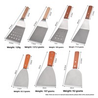 Usine En Gros 7pcs En Acier Inoxydable Cuisine Cuisson Pelle Pancake Spatule Turner Grattoir Manche En Bois Bbq Grill Turner