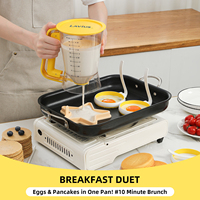 Distributeur de pâte à crêpes 5 tasses, verseur de pâte et 4 anneaux à œufs antiadhésifs, kit de petit-déjeuner et gadget de grillade