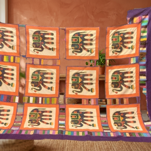 2025 Vintage Elephant Kantha Patchwork <b>Quilt</b> Reversible Hand Stitched Silk Saree Polyester and Microfiber Filled Bedspread - Product Image 3