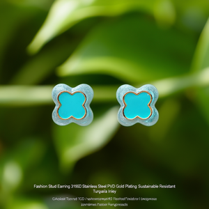 Fashion <b>Stud</b> <b>Earrings</b> 316L Stainless Steel PVD Gold Plating Sustainable Resistant <b>Turquoise</b> Inlay - Product Image 3