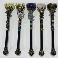 Baguette Magique en Cristal Faite à la Main en Citrine Naturelle, Quartz Clair, Améthyste, Obsidienne en Forme de Cœur avec Manche en Bois pour Cadeau – Vente en Gros