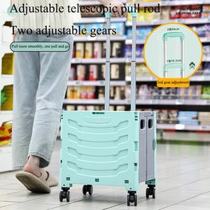 <span class=keywords><strong>Chariot</strong></span> de courses pliable télescopique portable avec panier en plastique à couvercle et roues silencieuses pour les courses en extérieur - Product Image 3