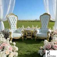 Chaises de mariage de luxe pour les mariés, chaise en bois massif sculpté doré pour les banquets et les mariages, fourniture de mobilier pour lieux de réception
