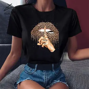 2021新しい夏の女性のファッション女性のリッププリントトップ女性ラウンドネック半袖Tシャツ