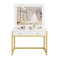 Coiffeuse modulaire LED en bois avec options blanc et noir 100x40x160cm 120x40x160cm pour ampoule, station de maquillage à deux tiroirs