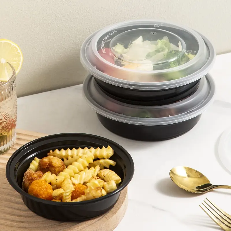 Takeaway PP round container with high lid bento box takeout bowl food contact plastic lunch boxes disposable