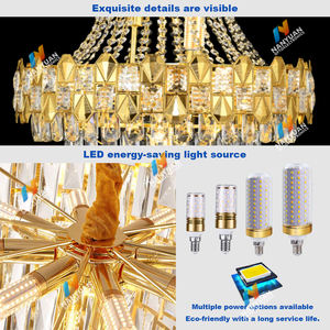 Lámpara de Araña de Cristal Dorada de Lujo, LED de 3 Colores Regulables, Iluminación Moderna Colgante, Suministro de Fábrica para Proyectos Hoteleros - Product Image 6