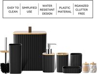 Ensemble de salle de bain noir 9 pièces comprenant un porte-brosse WC, un distributeur de savon, une poubelle décorative pour comptoir, pour la maison