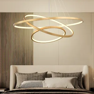 Toptan iç Modern Led oturma odası otel daire hattı sarkıt aydınlatma yeni tasarım yüzük yuvarlak avize
