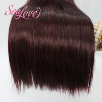 Extensions de cheveux humains vierges bruts Remy couleur 99J, super double drawn, bordeaux, avec cuticules alignées et double trame cousue à la machine
