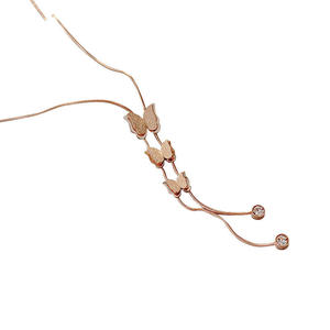 Collar con colgante de mariposa de acero inoxidable y Diamante chapado en oro rosa para mujer, nuevo diseño, largo y elegante - Product Image 1