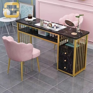 Elegante <span class=keywords><strong>y</strong></span> duradero salón manicura pedicura muebles de oro moderno Escritorio de uñas <span class=keywords><strong>para</strong></span> minimalista blanco Simple mesa de uñas de Metal - Product Image 4