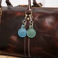 Porte-clés mousqueton en cuir véritable fait main, mini-sac de protection, motif goutte d'eau, sérigraphié pour traceur anti-perte