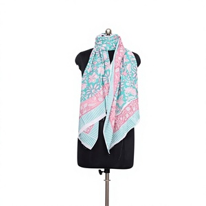 Chal de gasa de algodón con estampado floral para mujer, bufanda étnica transpirable de verano, estilo indio, hiyab - Product Image 1