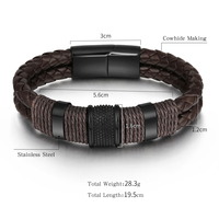 Pulseira masculina, nova pulseira masculina de aço inoxidável com camada dupla e corda trançada