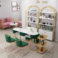 La couleur et la taille de la table de manucure en marbre velours rose de luxe peuvent être personnalisées ensembles de tables et de chaises pour ongles de meubles de beauté