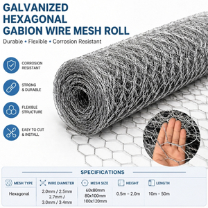 Grillage <span class=keywords><strong>gabion</strong></span> galvanisé 10 cm x 10 cm, 1,5 m x 25 m, fil robuste de 2,5 mm pour clôture en pierre et mur de soutènement - Product Image 2