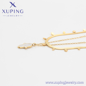 Xuping-collar de cadena doble de acero inoxidable para mujer, cadena de oro de 14K con diseño religioso y piedra de regalo, modelo 00903193 - Product Image 4