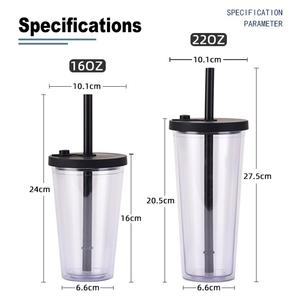 Qua biên giới quảng cáo hai lớp ly nhựa với nắp và rơm trong suốt Chai nước bằng nhựa 16OZ uống cup với logo - Product Image 4
